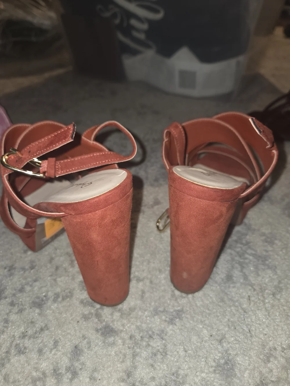Qupid Rust Suede Strappy Block Heel Sandals